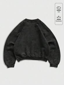 ROMWE MEN Men's Solid Color V-Neck Drop Shoulder Long Sleeve Casual Pullover Sweatshirt, Autumn/Winter - Black - View 2