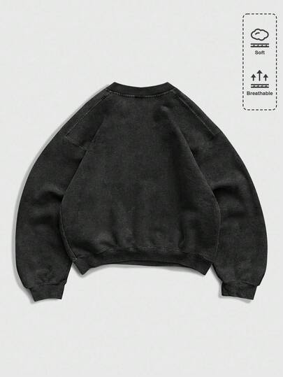 Street Life Sudadera casual de cuello en V de unicolor, de manga larga y hombros caídos para hombre, otoño/invierno