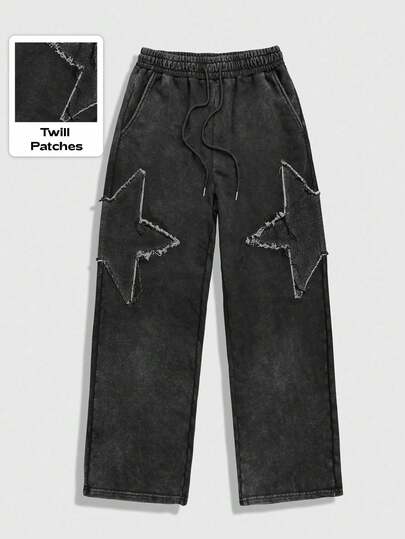 Street Life Pantaloni jogger larghi con vita con coulisse e motivo a stelle, adatti per rave