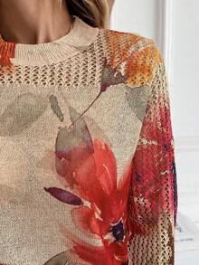 EMERY ROSE New Autumn Casual Loose Hollow Out Mesh Layered Fashionable Knit Blouse For Women Fall Sweater - Camel - View 6