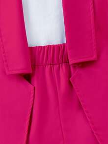 SHEIN Tween Girl Solid Cami Top & Shorts & Waterfall Collar Vest Coat - Multicolor - View 5