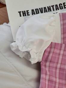 SHEIN Elladie kids 3件套女童春夏JK风格子衬衫百褶裙甜美辣味两件套服装适合旅行和表演 - 粉色 - 查看 5