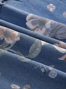 ROMWE Fairycore Quần jean ống rộng dáng rộng in họa tiết hoa cổ điển cỡ lớn dành cho nữ - Rửa trung bình - Xem 4