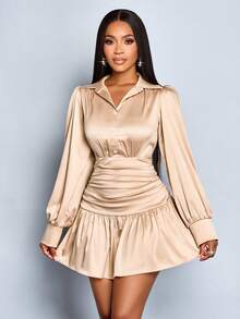 SOLERSUN Women's Party Elegant Satin Waist Ruffle A-Line Dress Spring And Summer Dress Party Party Daily Date Fall Dresses For Women Fall Clothes For Women Halloween Costumes Wedding Guest Dress Elegant Elegant Dresses For Women Dresses For Women Casual