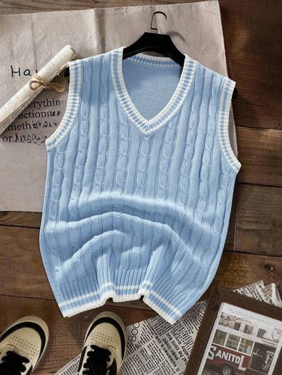 Manfinity EZcore Men Casual Cable Knit Cricket Sweater Vest , Fall/Winter