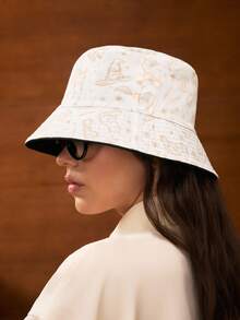 HARRY POTTER X SHEIN 双面时尚黑色渔夫帽，金色飞贼刺绣，优雅百搭，适合日常佩戴和防晒