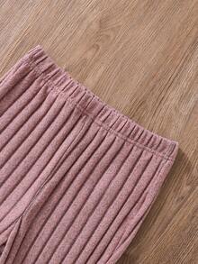 SHEIN Tween Girls' Spring/Summer Solid Color Hooded Long Sleeve Top And Flared Pants Casual 2-Piece Setholiday,Summer,Travel,Getaway - Pink - View 7