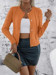 EMERY ROSE Women's Casual Commuter Lightweight Cardigan, Solid Color Greek Fret Knit, Autumn - Burnt Orange - View 5