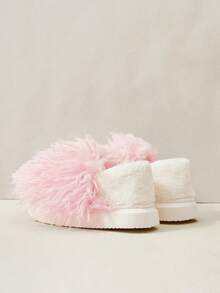 Cuccoo Hui Zi Fashion Simple Style Women's Indoor Slippers, Korean Version Thick Sole Lightweight Non-Slip Warm Plush Home Slippers - Pink - View 4