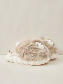 Cuccoo Pantuflas de felpa con diseño de león lindo, suela gruesa, pantuflas de interior cálidas para mujer, otoño/invierno