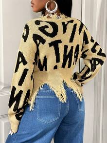 BamGleam Autumn/Winter Short Ripped English Letter Pullover Sweater ...