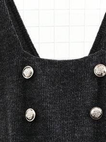 GlowEve 女士优雅金属双排扣吊带紧身连体裤，秋冬 - 黑色 - 查看 4