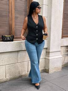 Hourglow Ropa de mujer de talla grande para verano, otoño y principios de otoño - Nuevas prendas de vestir de moda casual, elegantes, para ir y volver del trabajo, de vuelta al colegio, estilo antiguo, atuendos de profesora, ropa de negocios para mujeres, ropa para el 4 de julio, vestidos casuales de mujer, traje de chaleco blanco, negro