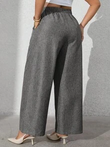 Vionelle Plus Size Women's Solid Color Front Button Flared Pants Linen Pants For Women Pants For Women High Waist Pants Wide Leg Pants Grey Pants - Dark Grey - View 2