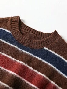Manfinity Hypemode Men's Casual Colorblock Striped Sweater, Autumn/Winter - Coffee Brown - View 4