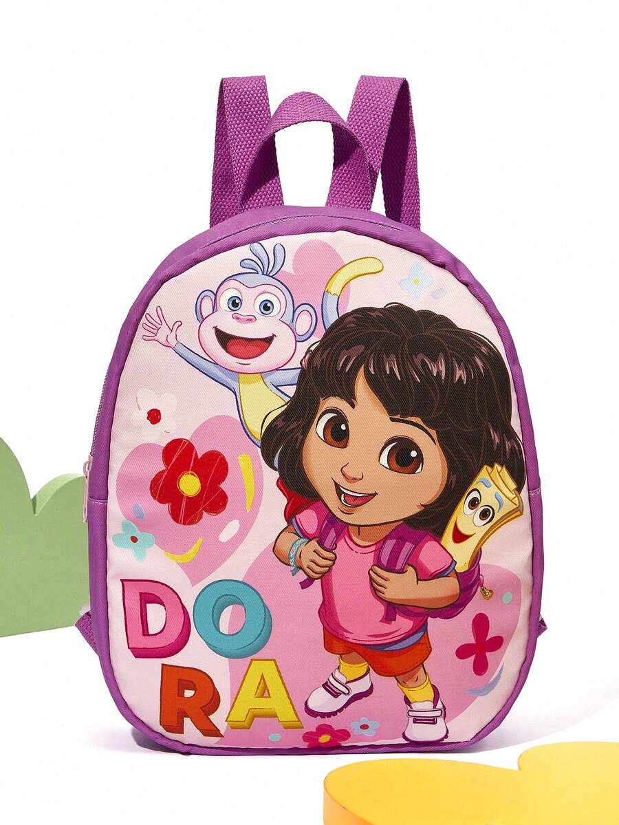 DORA | SHEIN 1 Cute Cartoon Print Mini Polyester Backpack With Adjustable Shoulder Straps For Teens, Girls, Dora - Pink - View 1