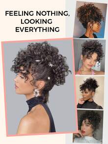 Kinky Curly Topper Hair With Bangs Human Hair Toppers For Women Clip In Hair Extensions Natural Black Daily Use Easy To Wear - Natural Black - View 9