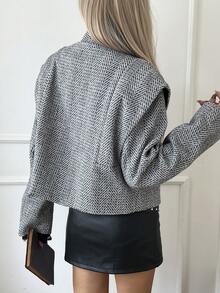 Livesso 女式格子黑白休闲夹克，秋季 - 黑與白 - 查看 2