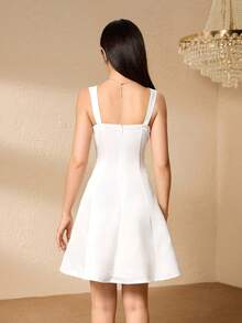 SHEIN 少女纯色方领无袖时尚连衣裙