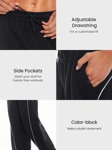 GLOWMODE 日常羊毛舒适保暖撞色拼接可调节抽绳腰侧口袋裤日常休闲秋冬 - 黑色 - 查看 3