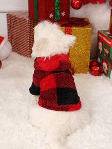 PETSIN 圣诞红黑格子羊毛加厚猫狗外套 - 彩色 - 查看 2