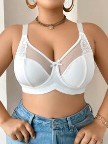 NudeFit Sujetador inalámbrico con encaje de contraste y lazo decorativo para mujer de talla grande, que levanta - Blanco - Ver 4
