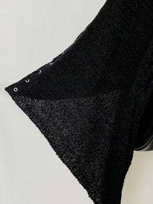 EgrlEra Y2K Lace-Up Knitted Cape, Translucent Women's Knitted Top - Black - View 3