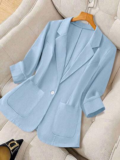 Regalyn Plus Size Women Casual/Office Solid Color 3/4 Sleeve Thin Blazer