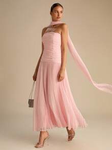 Enchnt Đầm suông buộc bèo màu trơn thanh lịch cho nữ - Hồng - Xem 5