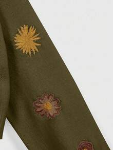 ROMWE Hippie Women's Cottagecore Bohemian Embroidered Cardigan - Army Green - View 4