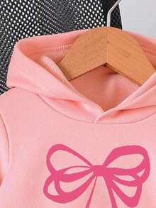 SHEIN Bộ 2 áo nỉ có mũ trùm đầu thường ngày cho bé gái có thiết kế nơ dễ thương, bộ đồ nỉ dài tay có mũ trùm đầu thoải mái, phù hợp cho mùa thu/đông/xuân - Hồng - Xem 4