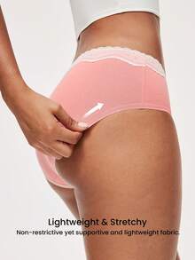 LUVLETTE 3条装透气柔软棉质基本款花卉印花蕾丝边中腰女士内裤 - 彩色 - 查看 7