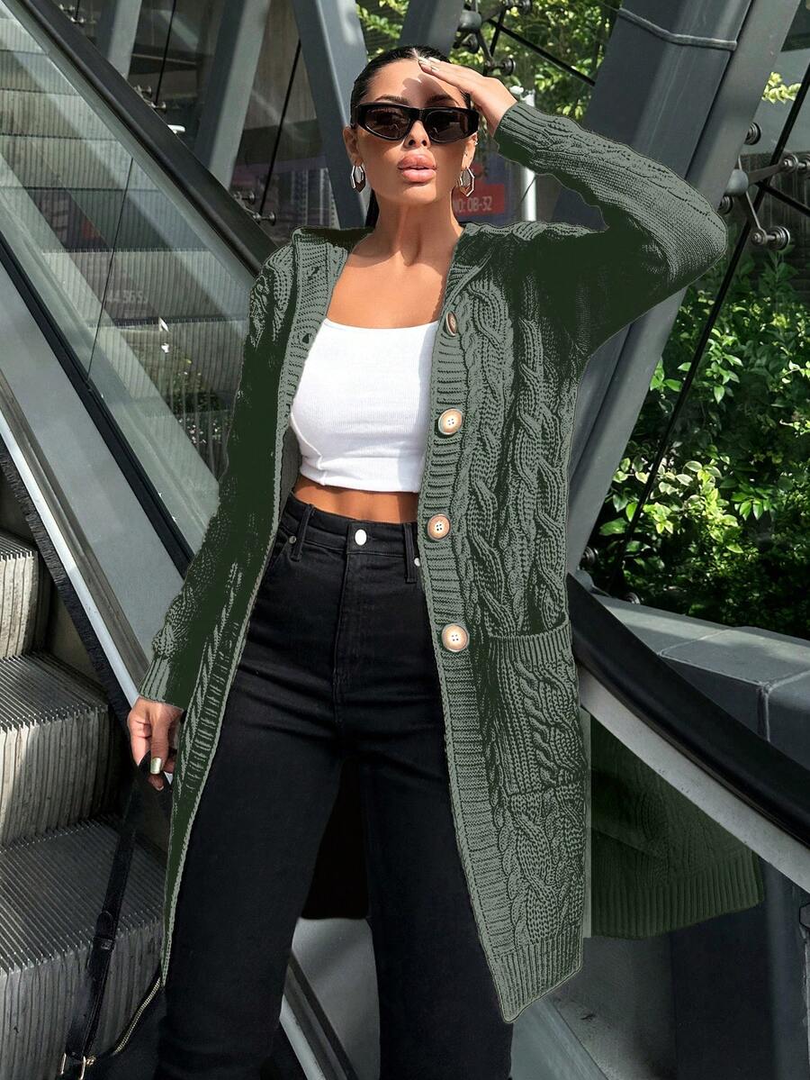 RueChic Women's Casual Solid Color Hooded Cardigan, Versatile For Autumn/Winter - Mint Green - View 1