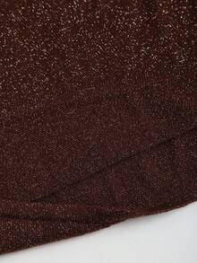 SHEIN Unity Autumn/Winter New Khaki Metallic Glitter Starfish Decor Pleated Elegant Skirt, Suitable For Urban Outings - Coffee Brown - View 4
