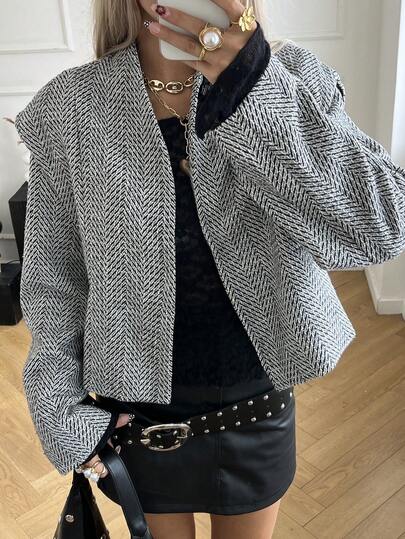 Livesso 女式格子黑白休闲夹克，秋季