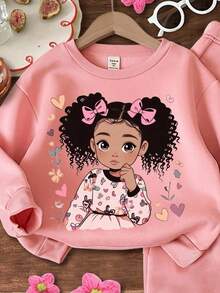 SHEIN 2 chiếc/Bộ Áo nỉ chui đầu họa tiết trái tim dễ thương cho bé gái màu hồng, phù hợp cho mùa thu/đông - Hồng - Xem 6