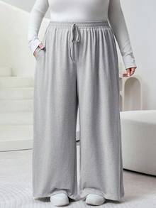 SHEIN CURVE+ Plus Size Women Black Gray Two Pieces Suit Plus Size Wide Leg Pants Pants