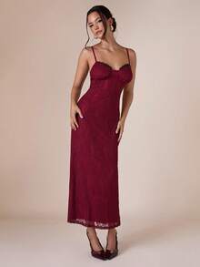 COSMINA Robe camisole en dentelle élégante pour femme, convient aux occasions formelles - Rouge foncé - Voir 1