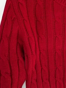Cozy Pixies Baby Boy Girl Red Solid Color Cable Knit Sweater,Casual Pullover Crew Neck Long Sleeve Jumper,Autumn Christmas Modest Top For Matching Family Clothes - Red - View 5