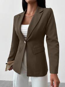 EURMUSE Women's Solid Color Waist Cinched Blazer Jacket, Suitable For Commuting - Army Green - View 5