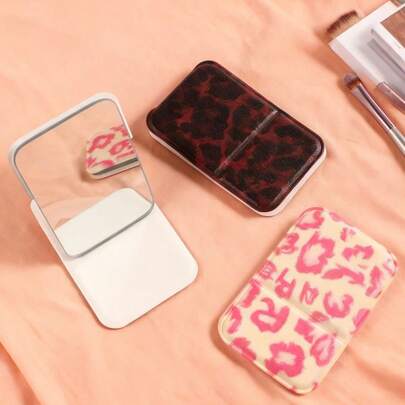 Joivida 1个便携式折叠PU皮革化妆镜，三种款式可选：豹纹、花卉图案，可调节手持镜带支架，适用于宿舍桌面和办公室，是送给女性和女孩的礼物，旅行必备，家居浴室装饰，秋季装饰，化妆品收纳盒，浴室配件，返校季必备