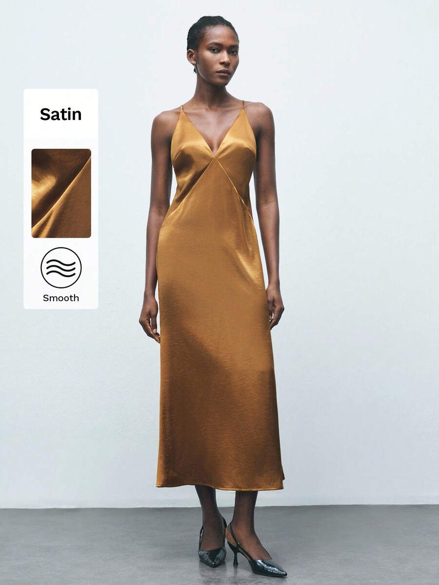 Maija Damen Mode sexy Satin Trägerkleid mit rückenfreiem Design