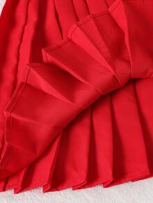 Sparklyn Tween Girl Red Cherry Embellished Jacket, Red Pleated Mini Skirt - Red - View 3