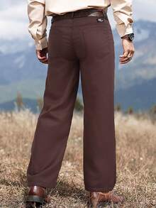 Manfinity Nomadique 男士棕色斜纹布喇叭休闲棕色裤，波西米亚西部牛仔户外音乐节裤，夜总会酒吧，男朋友/丈夫礼物，周年纪念礼物，秋季