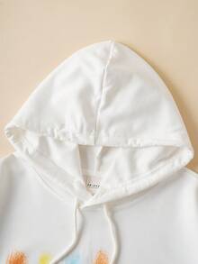 FRIENDS X SHEIN 男士休闲经典人物与字母印花落肩宽松抽绳连帽衫和侧袋慢跑运动裤套装，春/秋 - 白色 - 查看 5