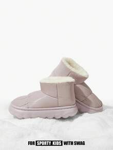 SHEIN 儿童舒适时尚休闲纯色保暖雪地靴轻便户外靴冬季 - 淡紫色 - 查看 10