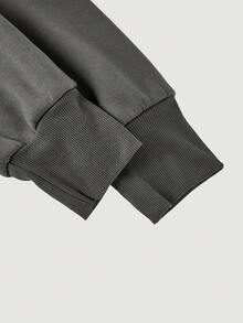 SHEIN MOD 大码女式休闲日常通勤时尚撞色蕾丝连帽束腰运动衫连衣裙，春秋季 - 深灰色 - 查看 4