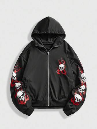 Street Life Herren Lässig Hoodie Sweatshirt mit Totenkopf Muster, Herbst/Winter