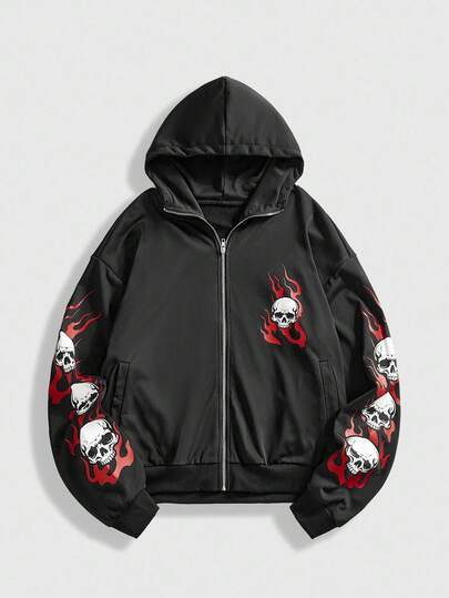 Street Life Sudadera con capucha casual con estampado de calavera para hombre, otoño/invierno