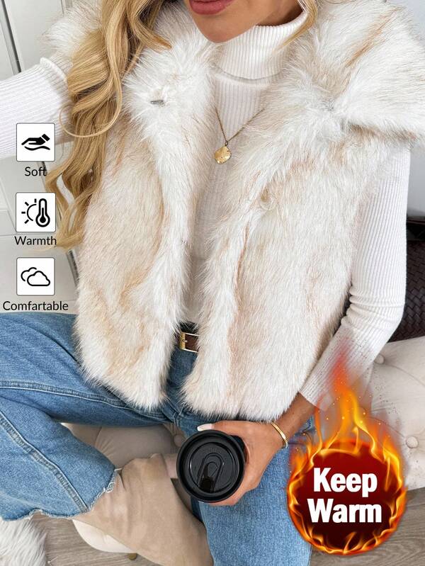 SHEIN LUNE ملابس علوية كاجوال أساسي بدون أكمام وجاكيت فرو مصطنع مريح للخريف والشتاء، معطف ريب أنيق للخريف، ملابس علوية ملابس خروج شتوية عصرية لعيد الميلاد ورأس السنة